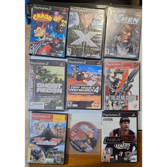 PS2 Game+Case 9 pc LOT - X-men Crash Ghost Tekken 4 NBA 2K3 and More Titles